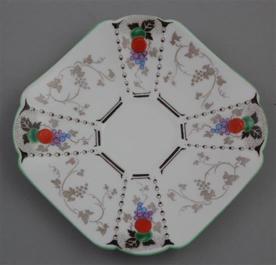 A Shelley fruit design fourteen piece Queen Anne shape coffee set, 1930s, coffee pot height 19cm